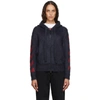 OFF-WHITE NAVY BRUSHED MOHAIR DIAG ZIP-UP HOODIE