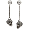 ALEXANDER MCQUEEN SILVER PEARL SKULL EARRINGS