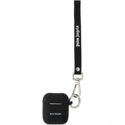 Palm Angels Black Logo Airpods Case In Black/white