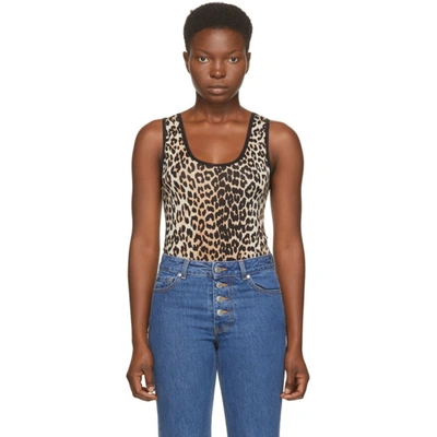 Ganni Leopard Print Bodysuit In Leopard