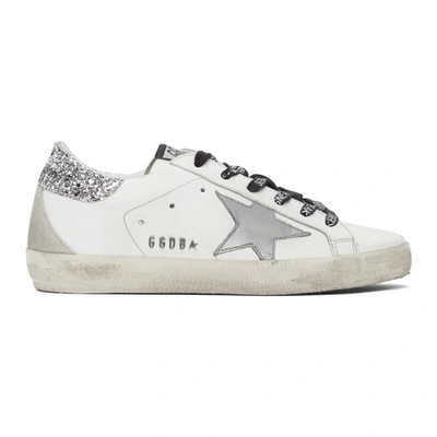 Golden Goose White & Silver Glitter Superstar Trainers In Wht/sil