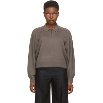 Loulou Studio Forana Cashmere Knit Polo Sweater In Brown/grey