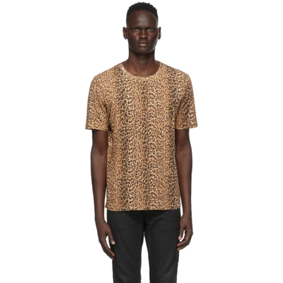 Saint Laurent Leopard-print Knitted T-shirt In Brown