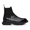 ALEXANDER MCQUEEN BLACK SHINY TOE CHELSEA BOOTS