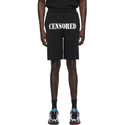 Vetements Censored-print Cotton-jersey Shorts In Black