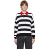 AMI ALEXANDRE MATTIUSSI AMI ALEXANDRE MATTIUSSI BLACK AND WHITE STRIPED RUGBY POLO