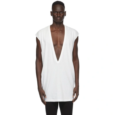 Rick Owens Deep V-neck Sleeveless Tank Top In Oyster