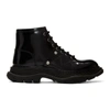 Alexander Mcqueen Black Tread Lace-up Boots In Black/silver