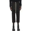 RICK OWENS BLACK CROPPED DRAWSTRING CLASSIC TROUSERS