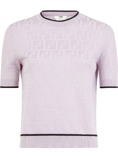 Fendi Whisper Logo Jacquard Cotton Blend Sweater In Pink