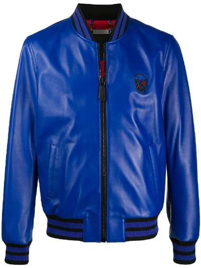 Philipp Plein Skull-patch Bomber Jacket In Blue