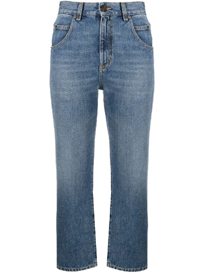 Saint Laurent Cropped High-rise 70s Jeans In Blue