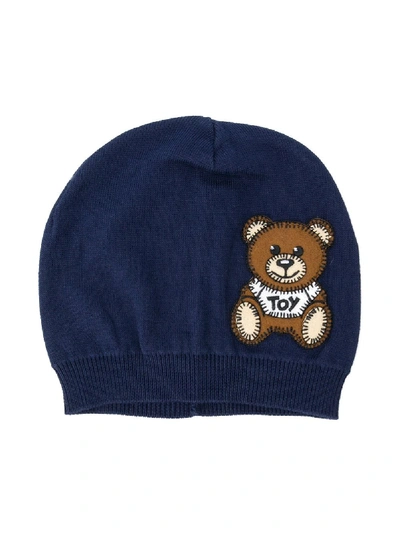 Moschino Babies' Teddy Bear Embroidered Knitted Hat In Blue
