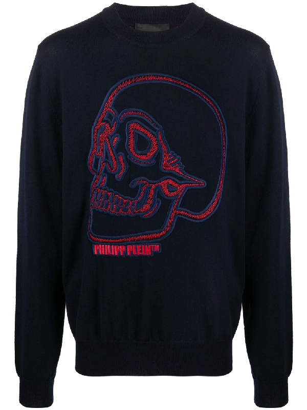 Philipp Plein Sweatshirt Mit Aufgesticktem Totenkopf In Blue | ModeSens