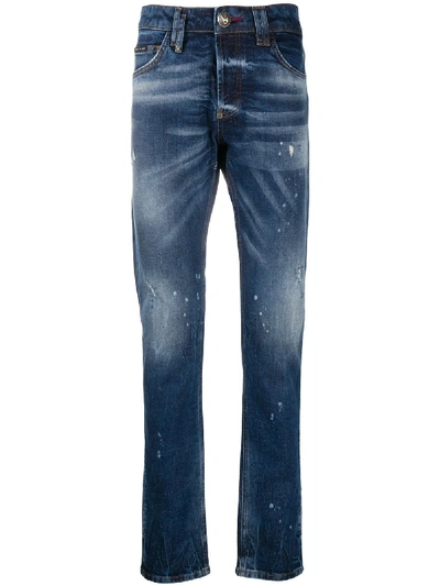 Philipp Plein Skull Super Straight Cut Jeans In Blue