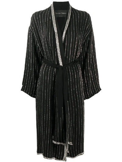 Christian Pellizzari Embellished Stripe Long Dressing Gown In Black