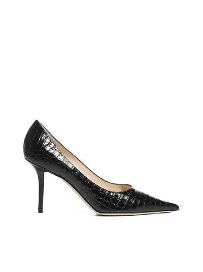 Jimmy Choo Love 85 Croc-effect Leather Pumps In Black