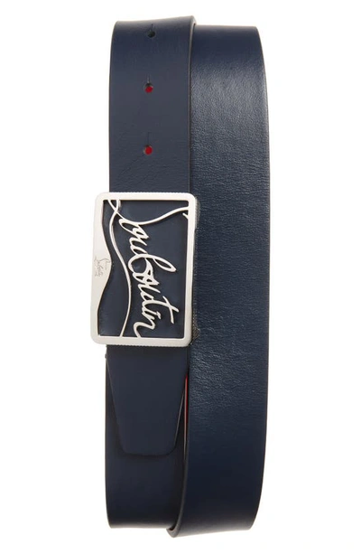 Christian Louboutin Ricky Logo Buckle Leather Belt In Black Red Gold