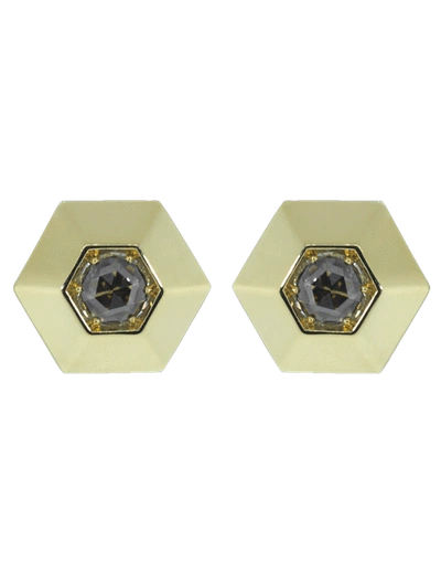 Fred Leighton 18kt Yellow Gold Hexagon Diamond Stud Earrings In Ylwgold