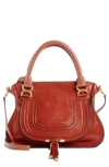 Chloé Marcie Snake Embossed Leather Satchel In Chestnut Brown