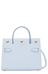 Burberry Mini Leather Two-handle Title Bag In Pale Blue