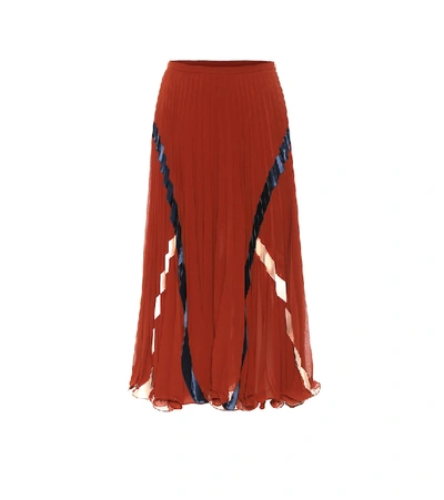 See By Chloé Satin-trimmed Pleated Crepe De Chine Midi Skirt In Brown