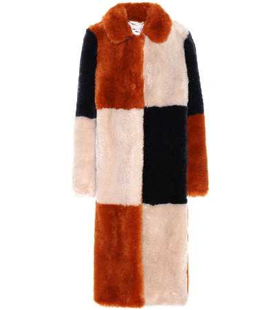 Stella Mccartney Adalyn Patchwork Faux Fur Coat In Orange,beige,blue