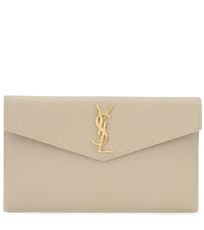 Saint Laurent Uptown Leather Clutch In Beige