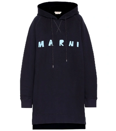 Marni Logo Cotton Sweatshirt Dress In Dark Blue
