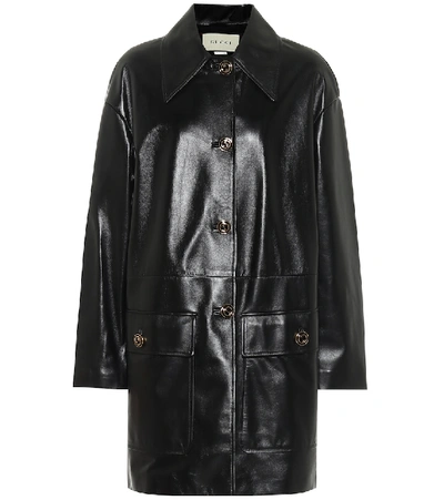 Gucci Lambskin Leather Button-up Coat In Black