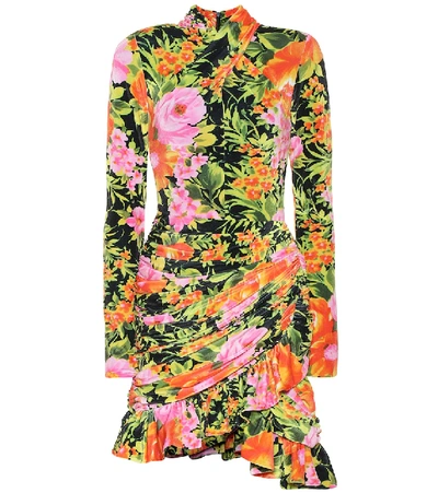Richard Quinn Ruched Floral Jersey Mini Dress
