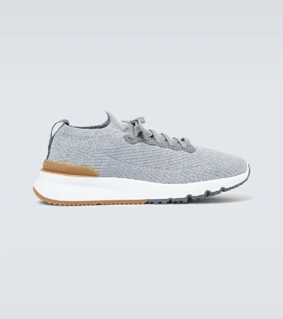 Brunello Cucinelli Cotton Knitted Sneakers In Grey