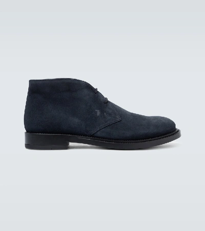 Tod's Suede Desert Boots In Blue