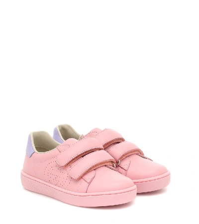 Gucci "new Ace"皮革魔术贴运动鞋 In Pink