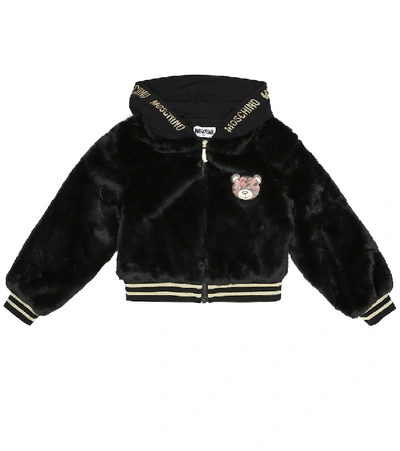 Moschino Teen Textured Logo Patch Jacket In Black