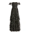 MARCHESA NOTTE EMBELLISHED OFF-THE-SHOULDER TIERED GOWN,15706199