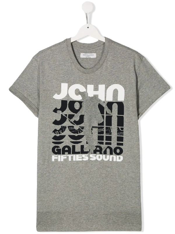 John Galliano Teen Logo Print T-shirt In Grey | ModeSens