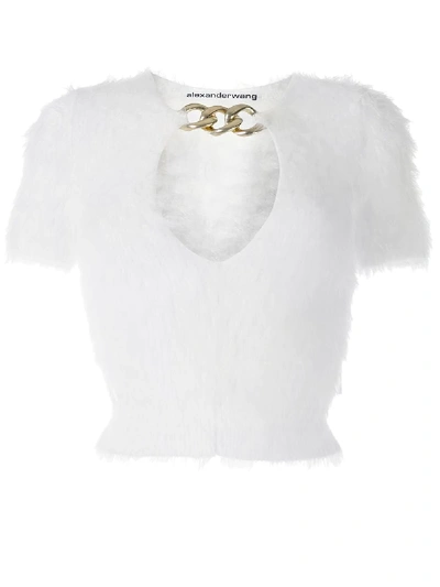 Alexander Wang Chain-embellished Cropped Knitted Jumper In White