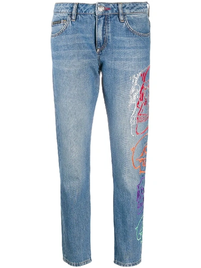 Philipp Plein 'look At Me Skull' Jeans In Blue