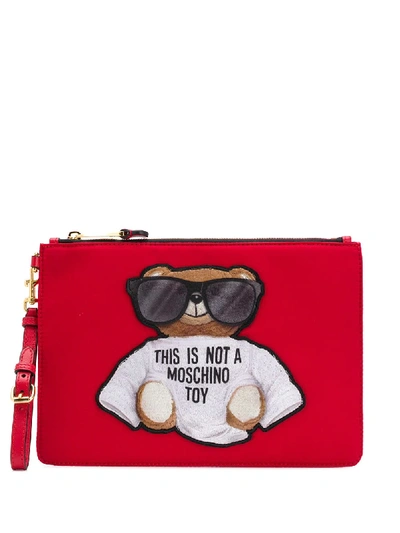 Moschino Teddy Embroidered Logo Clutch Bag In Red