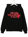 DSQUARED2 BLACK COTTON HOODIE WITH LOGO PRINT