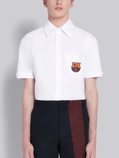 Thom Browne White Cotton Oxford Fcb Patch Classic Short Sleeve Shirt