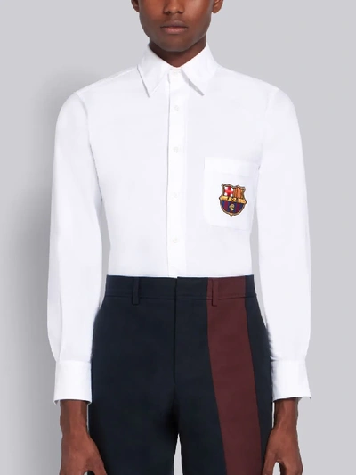 Thom Browne White Cotton Oxford Fcb Patch Classic Long Sleeve Shirt