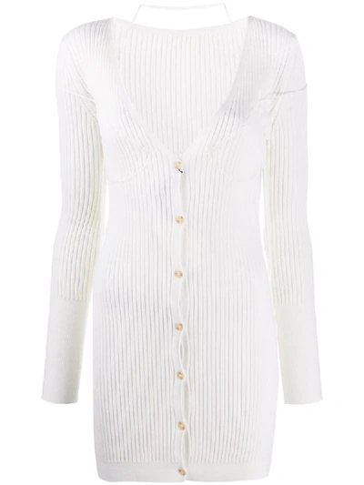 Jacquemus Button-front Rib-knit Dress In White