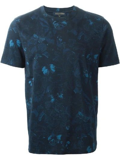 Valentino 'rockstud Camubutterfly' T-shirt In Blue