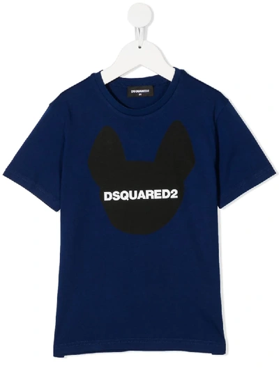 Dsquared2 Kids' Frenchie Logo T-shirt In Blue