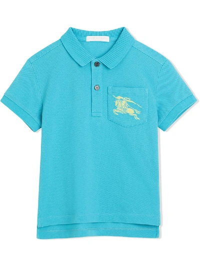 Burberry Kids' Ekd Logo Cotton Piqué Polo Shirt In Blue