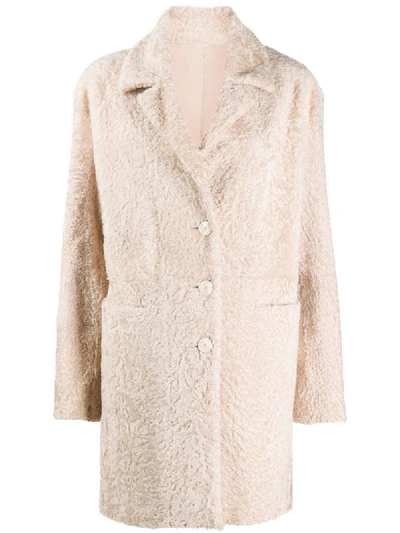 Drome Shearling Single Breasted Coat In Neutrals