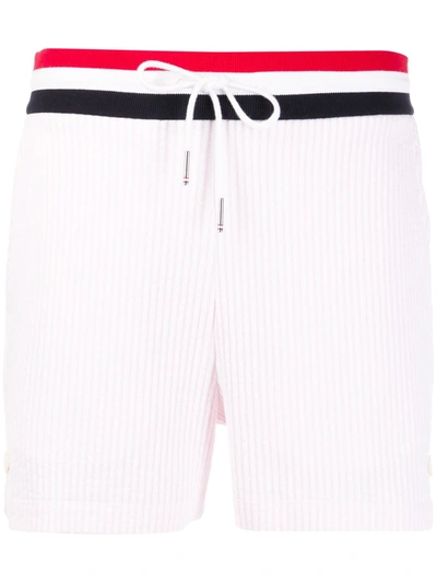 Thom Browne Tricolour-waistband Seersucker Shorts In Pink