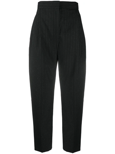 Alexander Mcqueen Glitter Pinstripe High Waist Trousers In Black Silver